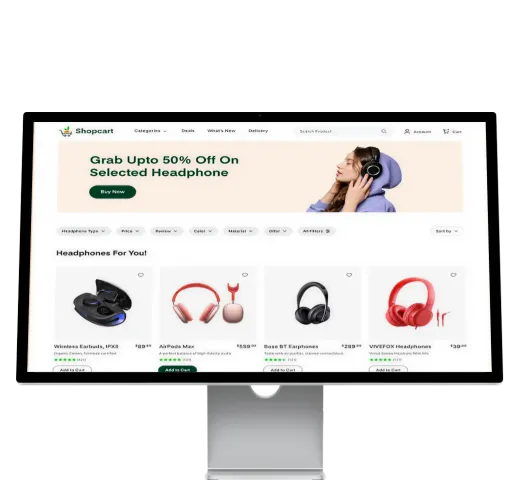 Shopcart headphones online store with AI product recommendations